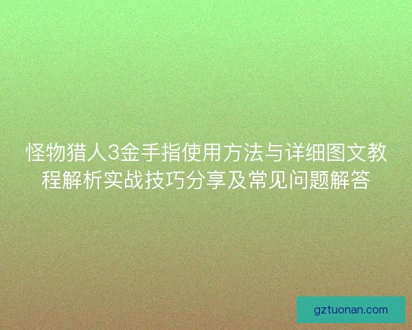 怪物猎人3金手指使用方法与详细图文教程解析实战技巧分享及常见问题解答 怪物猎人3金手指使用方法与详细图文教程解析实战技巧分享及常见问题解答